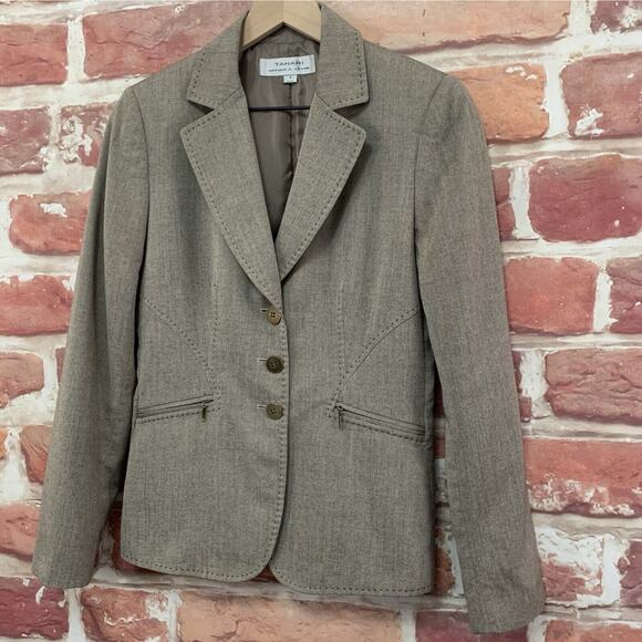 Tahari ASL Blazer Women's Size 4 Taupe Brown Office Work Career Button Up Jacket - Picture 3 of 9
